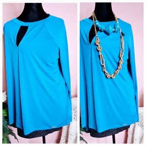 Michael Kors stylish turquoise asymmetric blouse, size XL Hardware Tag